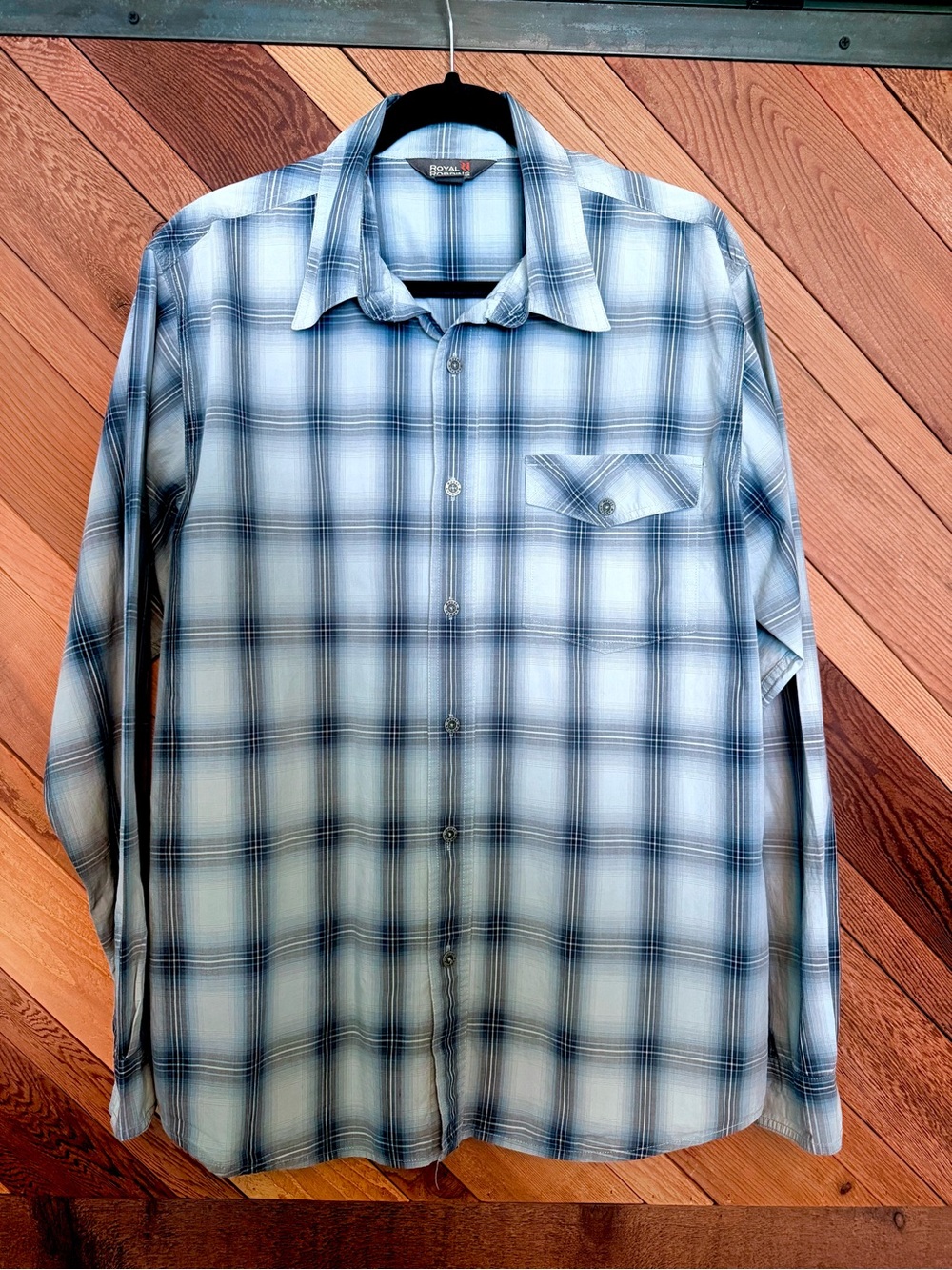 Royal Robbins Light Blue and White Plaid Button-Down Shirt